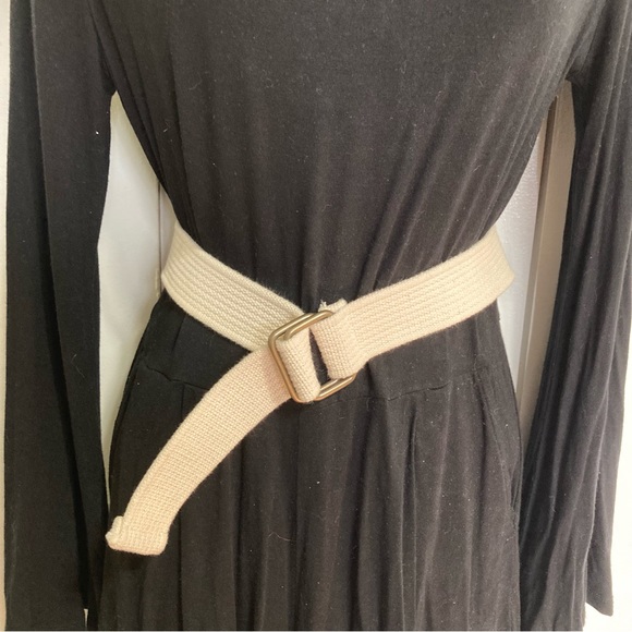 Woven Cotton Web Belt Cream Square Buckle UNISEX Men Women Waist 26 Inches - Picture 6 of 11